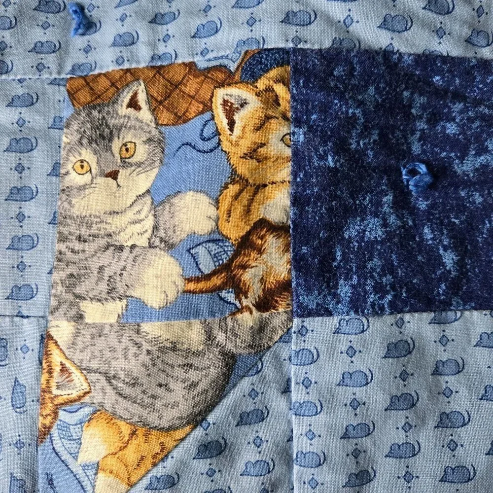 Handmade Children's Animal Print/ Cat Print 2 Sided Reversible Quilt 61
